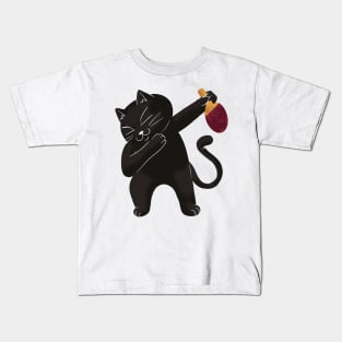 Black cat with ping pong paddle Kids T-Shirt